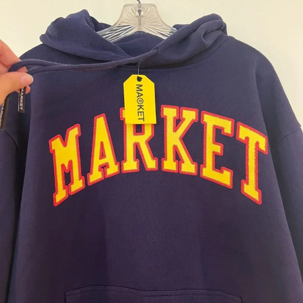 Market Navy Graphic Streetwear Loungewear Casual Hooded Sweatshirt Hoodie L NWT - Picture 7 of 9